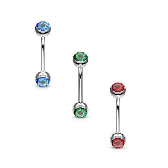 Eyeball Inlaid 316L Surgical Steel Curved Barbells for Eyebrow and More - Picture 1 of 8